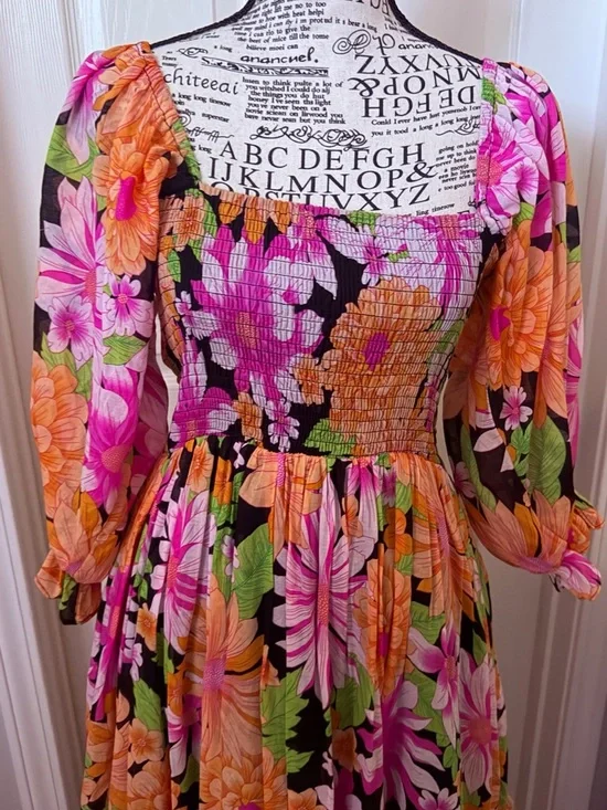 Fate Floral Maxi Dress in Pink, Orange & Green - Picture 2 of 3